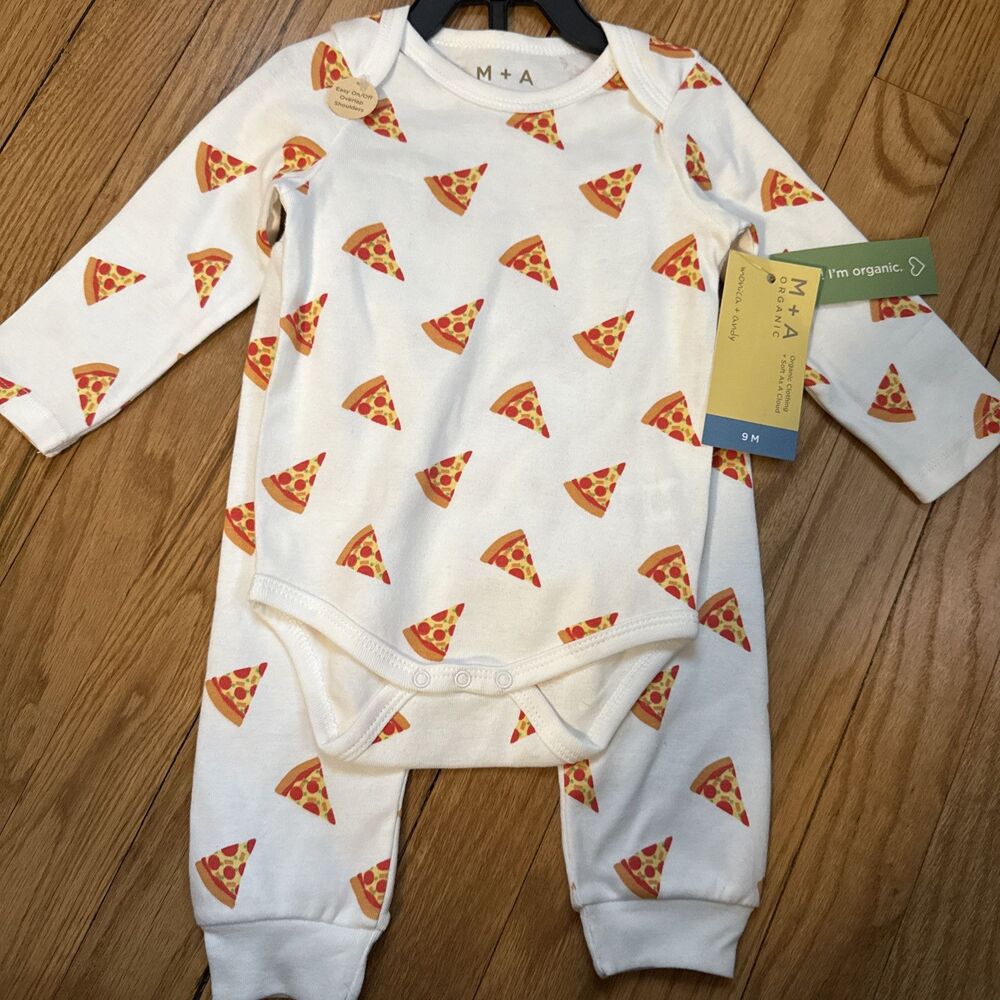 INFANT M+A MONICA + ANDY ORGANIC First Moves Set 9-12 Months NWT Pizza Slices
